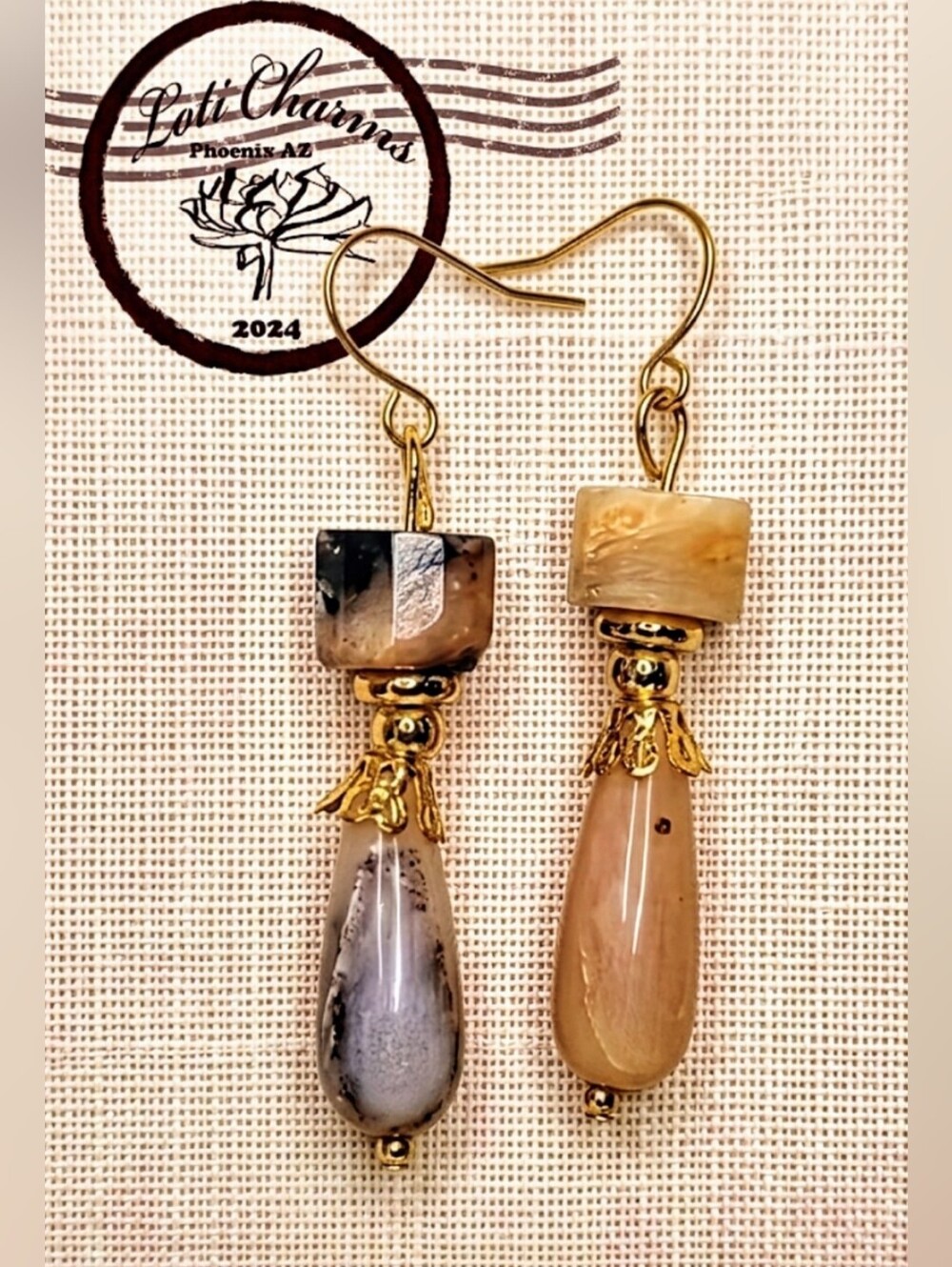 Natural Peruvian Pink Opal In Teardrop Form In Gold Plated Earrings